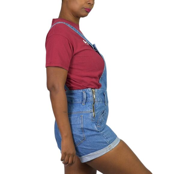 Vintage Blossom Jeans Bib Overall Blue Denim Shorts 80s Suspender Cuffed Size XS - Picture 14 of 15